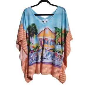 Ellen Negley Colorful Art & Soul Print Lightweight Pullover Boxy Top L Oversized
